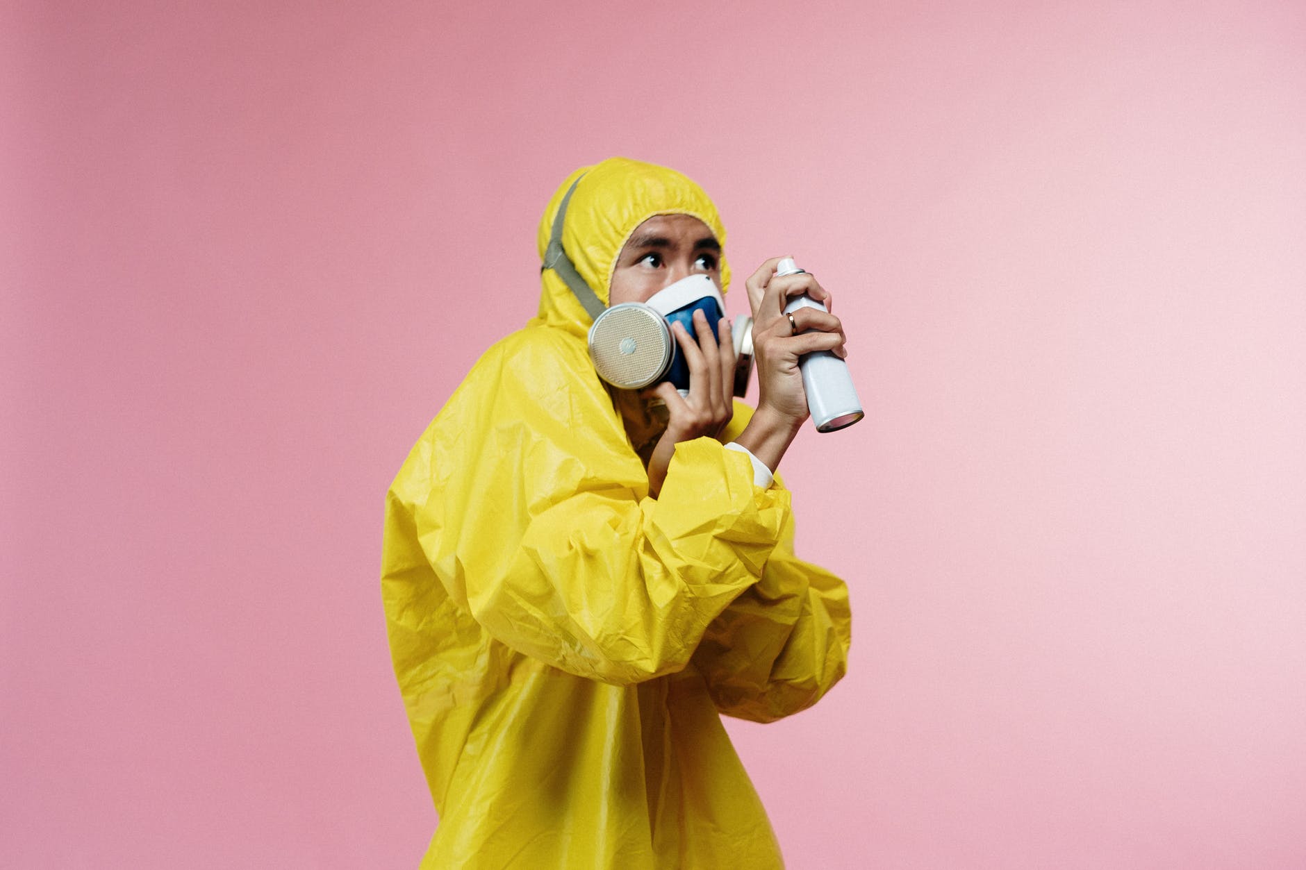 person in yellow protective suit