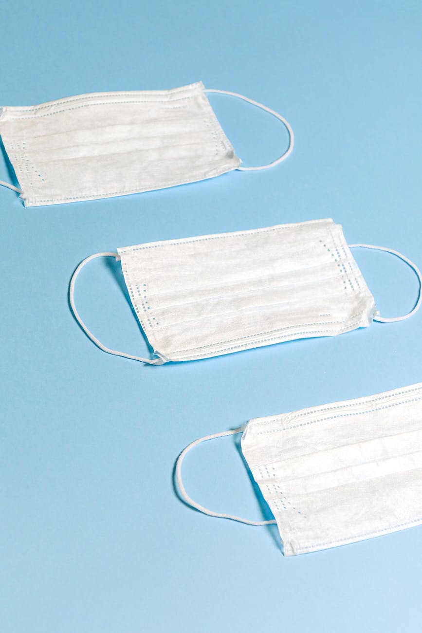 face masks on blue background