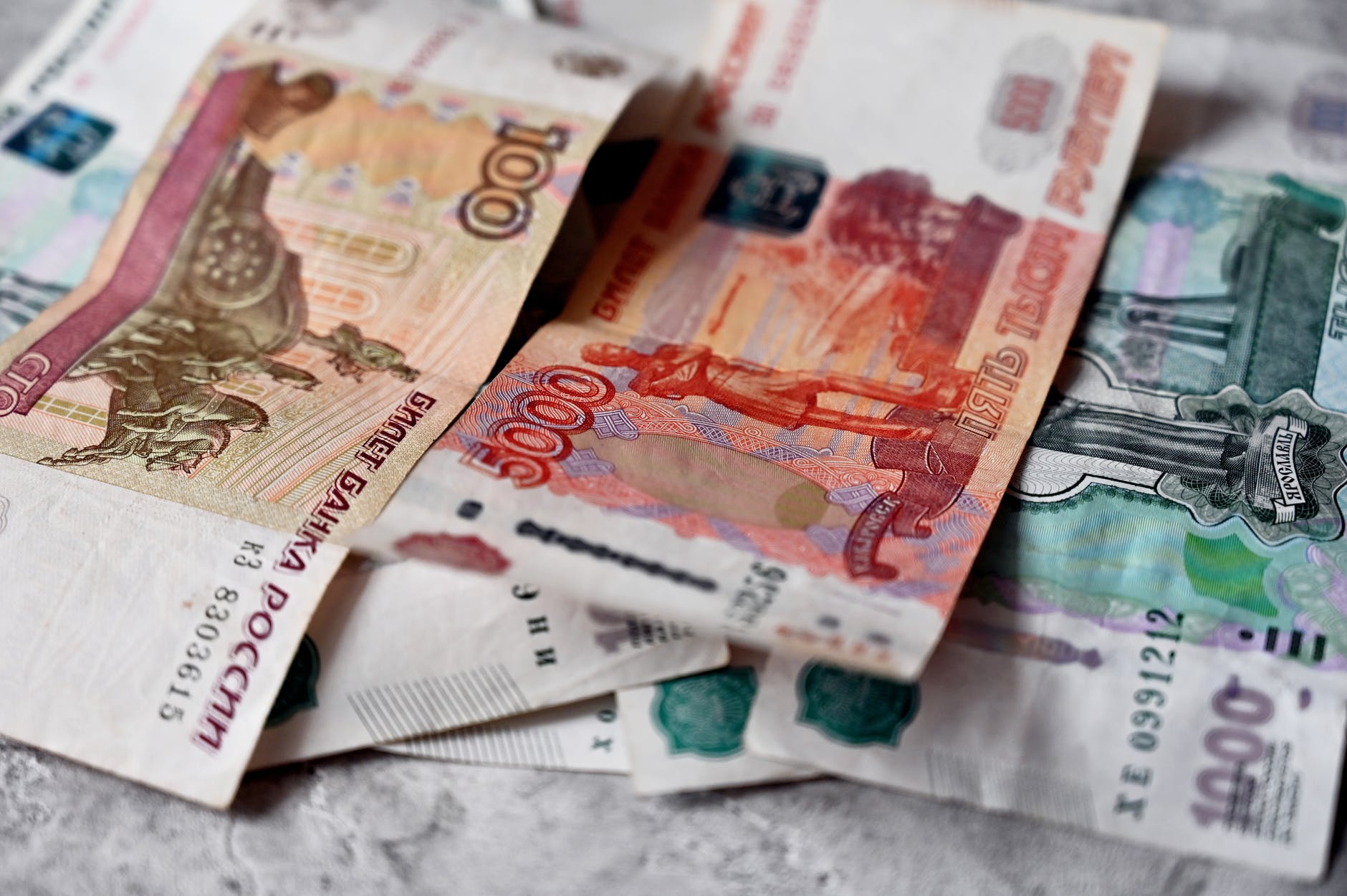close up shot paper bills in russian ruble