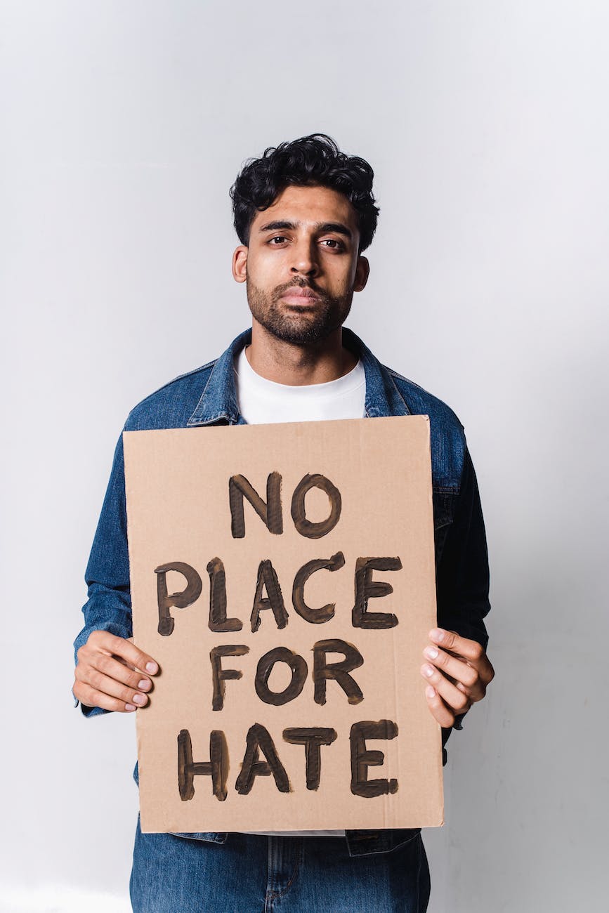 no place for hate text on cardboard