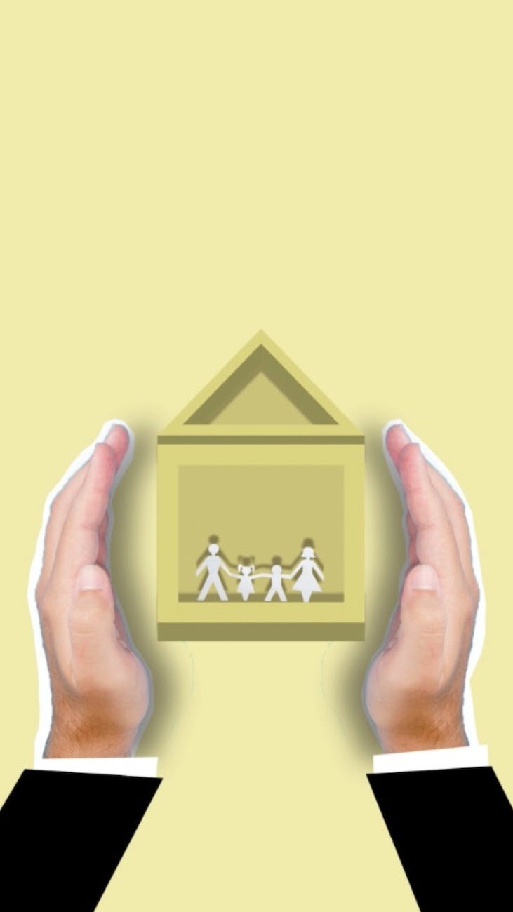 illustration of crop person showing house with family