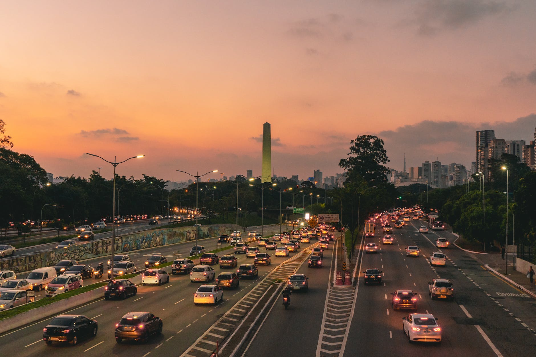 traffic jam in highways during dusk