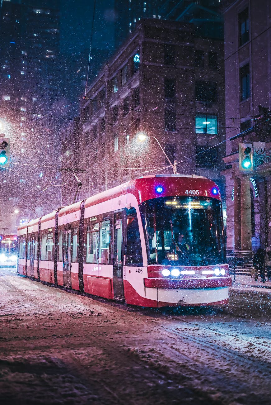 tram on a street in winter