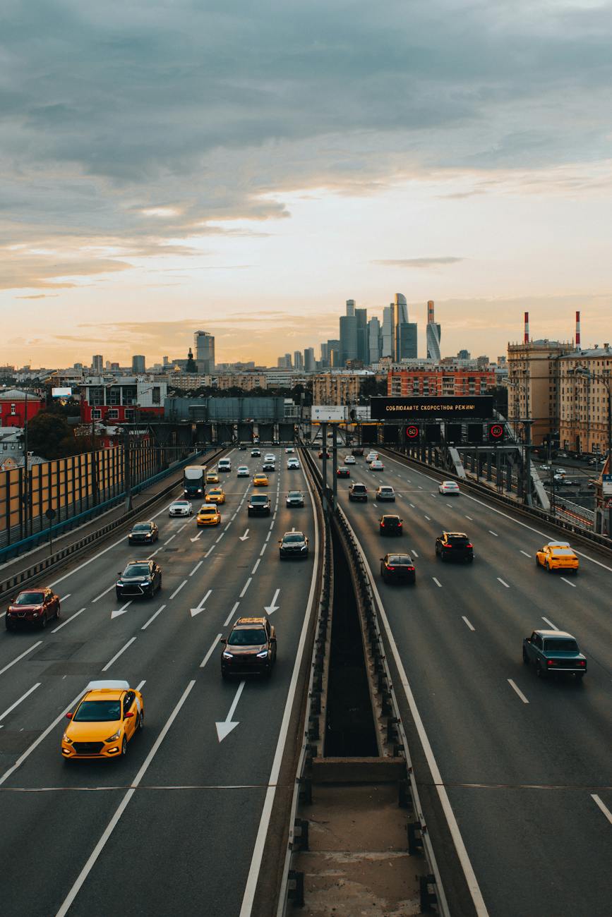 traffic on highway in city