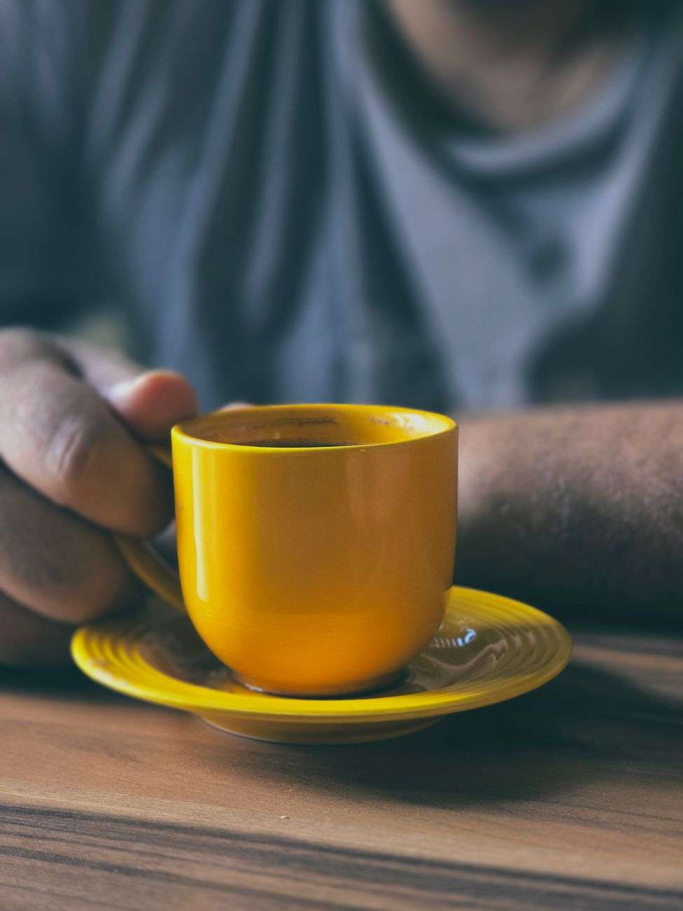 morning coffee in a bright yellow cup