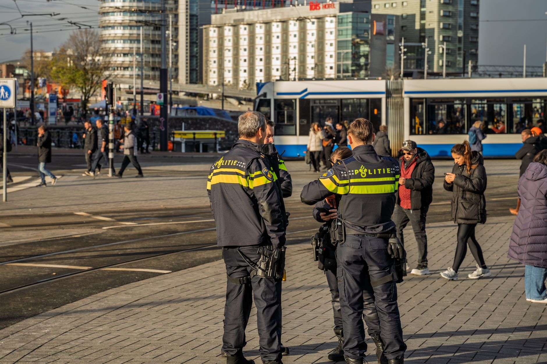 dutch police officers in city street scene