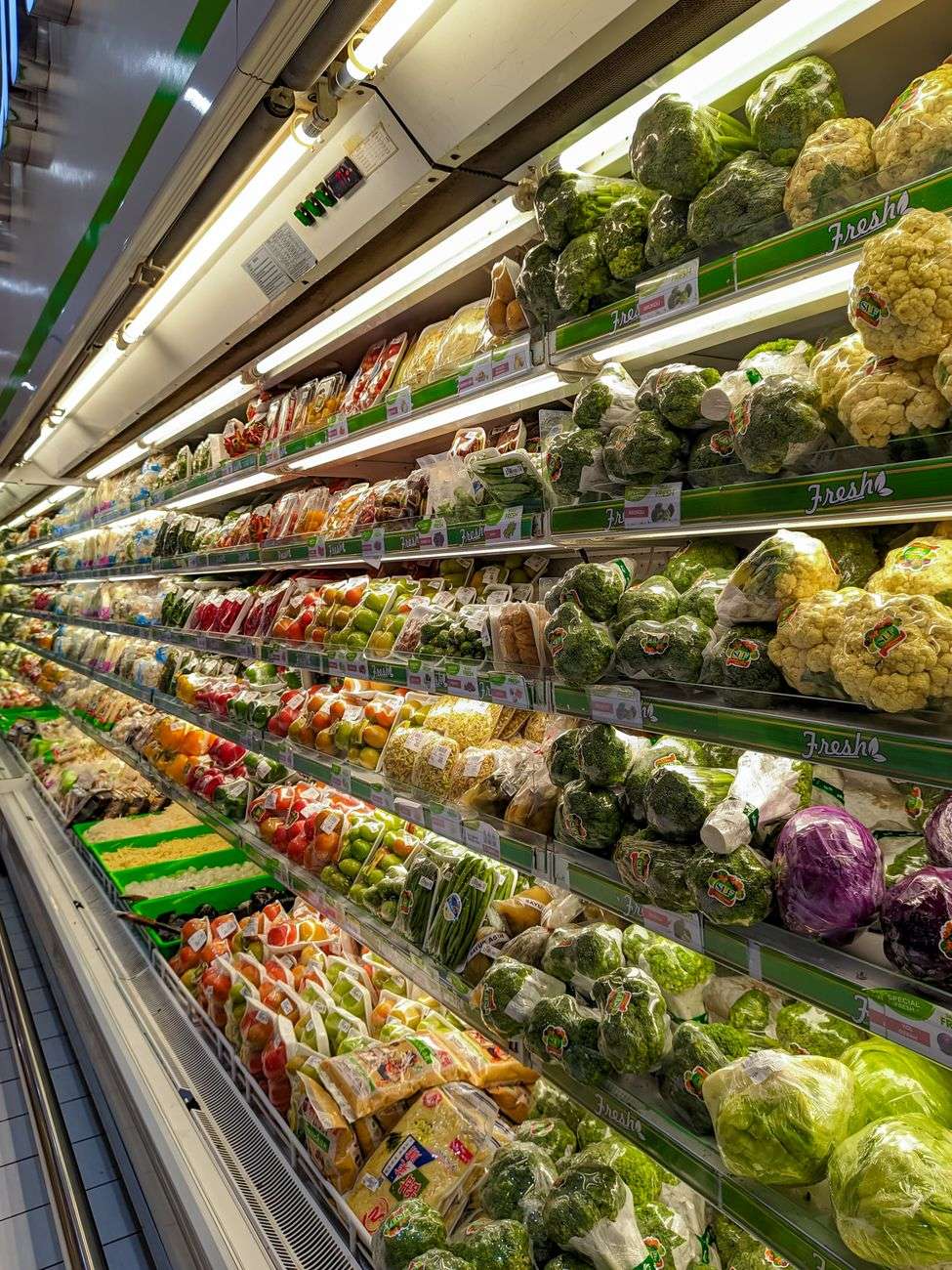 colorful fresh produce aisle in grocery store