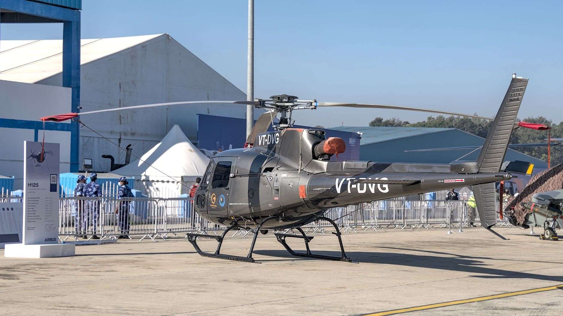 helicopter on display at aerospace exhibition