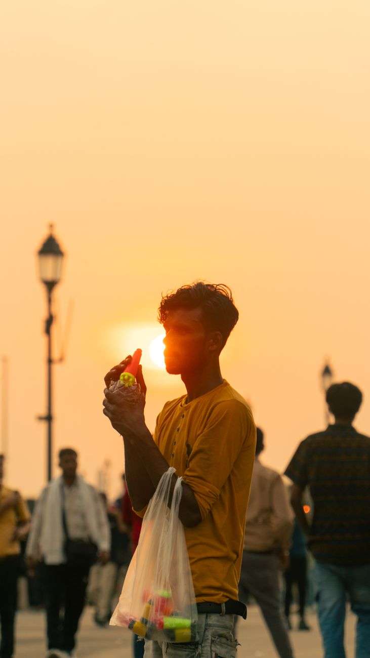 street vendor at sunset with vibrant background